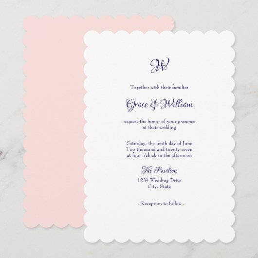 Einfache elegante Skript-Monogramm-Hochzeitseinlad Einladung (Vorne/Hinten)