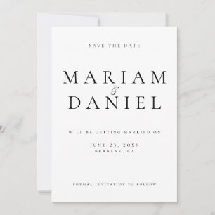 Einfache elegante Skript-Schwarz-Weiß-Hochzeit Save The Date