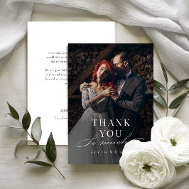Einfache elegante Skript-Typografie-Foto-Hochzeit Dankeskarte