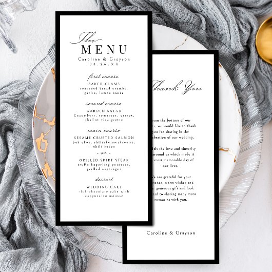Einfache elegante Skript-Typografie-Hochzeit Menükarte