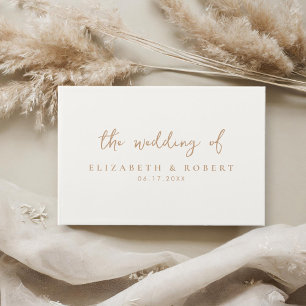 Einfache elegante Skripte Ivory Tan Wedding Gästebuch