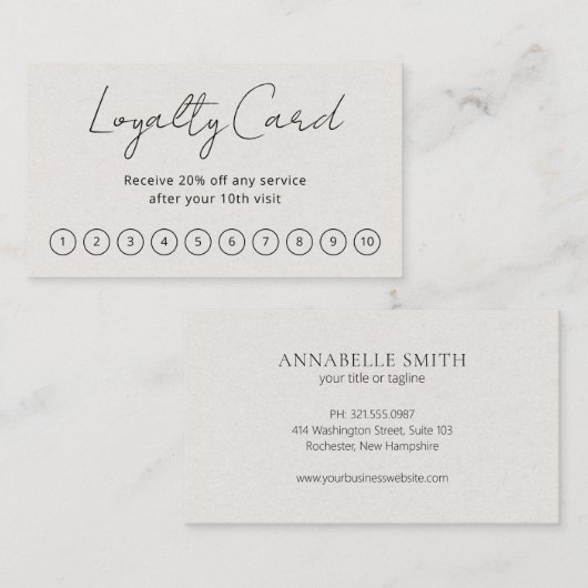 Einfache, elegante Skripte Minimalistisch Beige Mo Treuekarte (Vorne/Hinten)