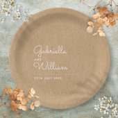 Einfache elegante Skripte Rustic Kraft Wedding Pappteller