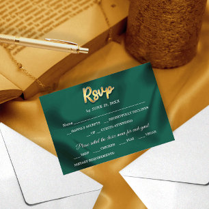 Einfache elegante Smaragdgrüne und goldene Script- RSVP Karte