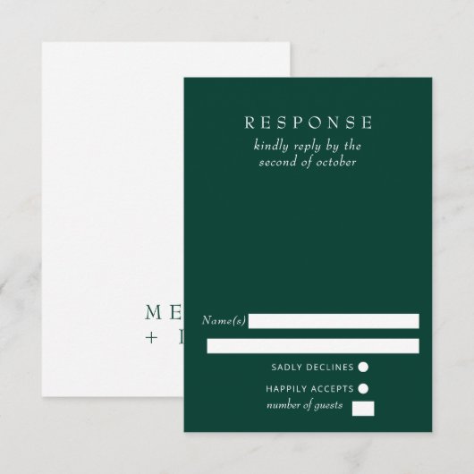 Einfache Elegante Smarald Green Wedding RSVP Karte (Vorne/Hinten)