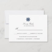 Einfache Elegante Snowflake Navy Blue Mahlzeit RSVP Karte (Vorderseite)
