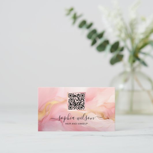 Einfache Elegante Social Media Blush Pink QR Code Visitenkarte (Stehend Vorderseite)