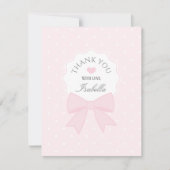 Einfache Elegante Soft Pastel Pink Bow Girl Geburt Dankeskarte (Vorderseite)