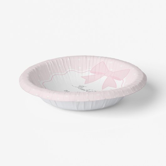 Einfache Elegante Soft Pastel Pink Bow Girl Geburt Pappteller (Gewinkelt)