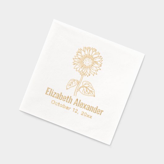 Einfache elegante Sonnenblume #4 Name Datum Servietten Mit Folie (Links)
