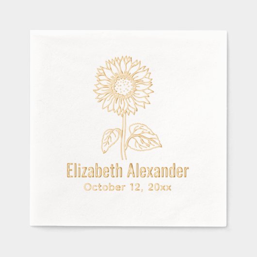 Einfache elegante Sonnenblume #4 Name Datum Servietten Mit Folie (Vorderseite)
