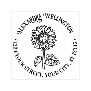 Einfache Elegante Sonnenblume #4R Name Rücksendead Permastempel