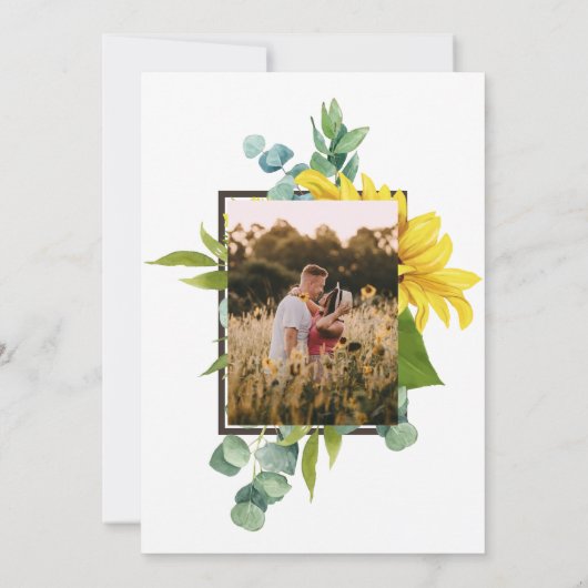 Einfache, elegante Sonnenblumen Foto Hochzeit Einl Einladung (Rückseite)