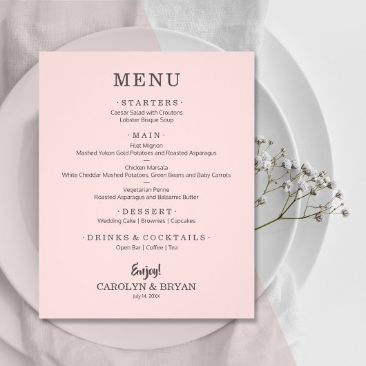 Einfache, elegante Speisekarte für Hochzeiten in R Flyer