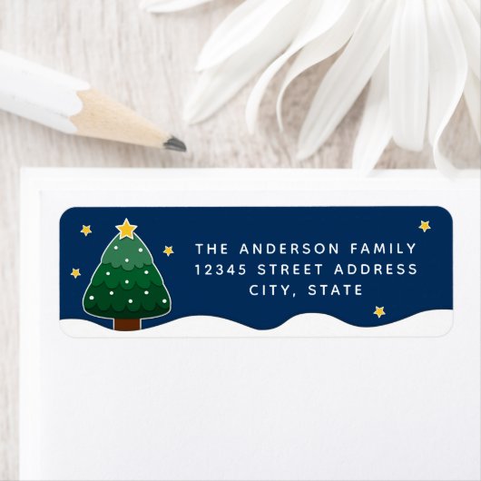 Einfache Elegante Starry Night Snowy Weihnachtsbau (Insitu)