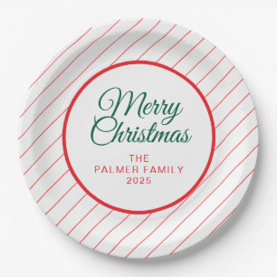 Einfache Elegante Streifen Weihnachten Familiennam Pappteller