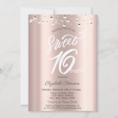 Einfache Elegante String Lights Rose Gold Sweet 16 Einladung (Vorderseite)