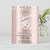 Einfache Elegante String Lights Rose Gold Sweet 16 Einladung (Stehend Vorderseite)