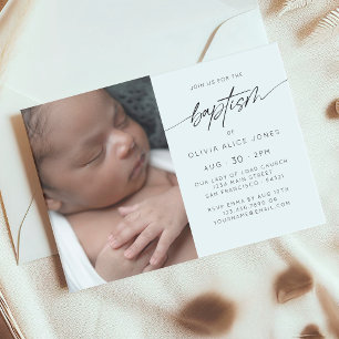 Einfache Elegante Taufe Christening Script Foto Einladung