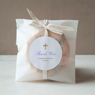 Einfache elegante Taufe   Imitats Gold Cross Runder Aufkleber