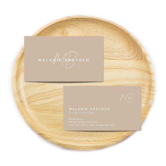Einfache Elegante Taupe Minimalistisch zwei Monogr Visitenkarte