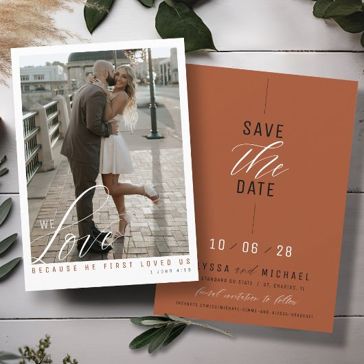 Einfache Elegante Terracotta Foto Christliche Hoch Save The Date