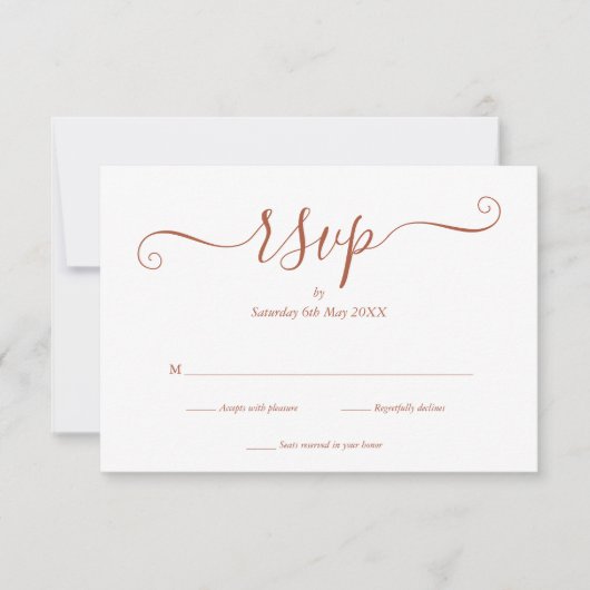 Einfache elegante Terracotta Script Wedding RSVP C Karte (Vorderseite)