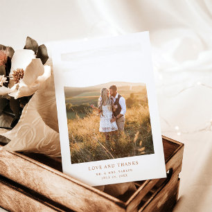 Einfache Elegante Terracotta Text und Foto Hochz Dankeskarte