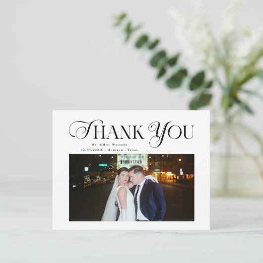 Einfache, elegante Texte und Foto Hochzeit Vielen Postkarte (Stehend Vorderseite)