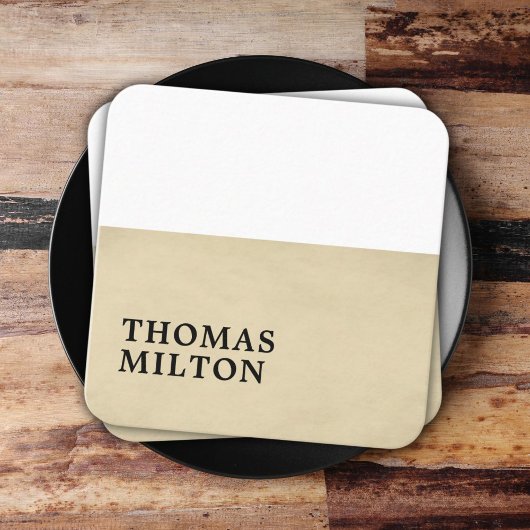 Einfache elegante Textur Beige White Consultant Quadratische Visitenkarte