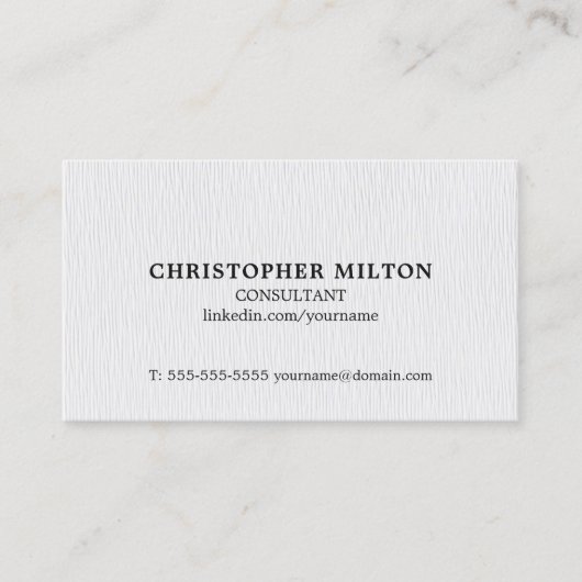Einfache elegante Textur White Consultant Visitenkarte (Vorderseite)