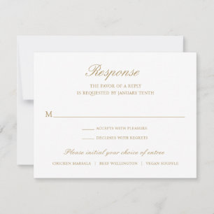 Einfache elegante traditionelle Hochzeit mit Gold RSVP Karte