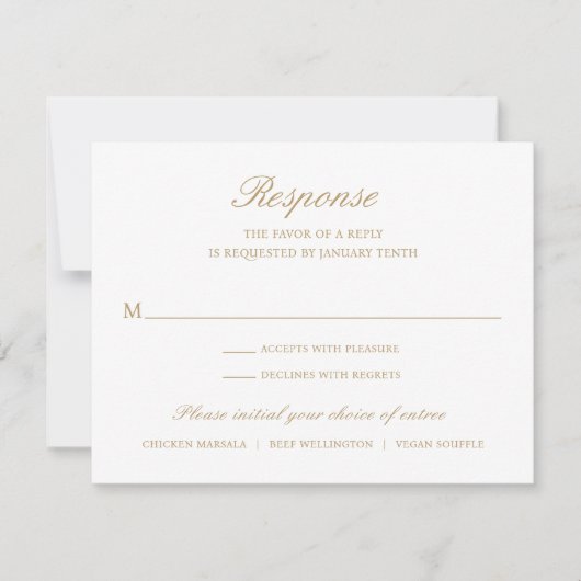 Einfache elegante traditionelle Hochzeit mit Gold RSVP Karte (Vorderseite)