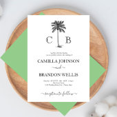 Einfache Elegante Tropical Palm Monogram Wedding Einladung