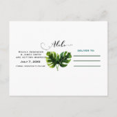 Einfache elegante tropische Blätter Save the Date Ankündigungspostkarte (Rückseite)