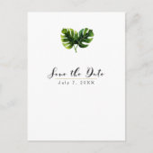 Einfache elegante tropische Blätter Save the Date Ankündigungspostkarte (Vorderseite)