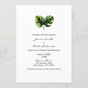 Einfache Elegante Tropische Palmenblätter Hochzeit Einladung
