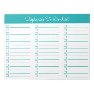 Einfache elegante Türkis 8,5x11 Drei-Spalten-Check Notizblock