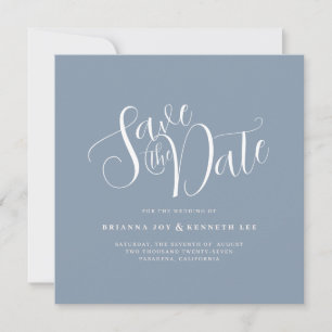 Einfache elegante Typografie Dusty Blue Wedding Save The Date