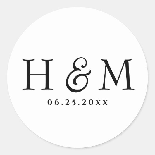 Einfache, elegante Typografie Mit Monogramm Hochze Runder Aufkleber (Vorderseite)