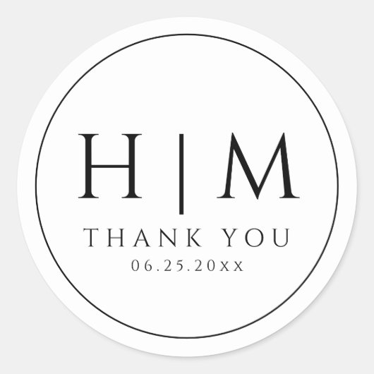Einfache, elegante Typografie Mit Monogramm Hochze Runder Aufkleber (Vorderseite)