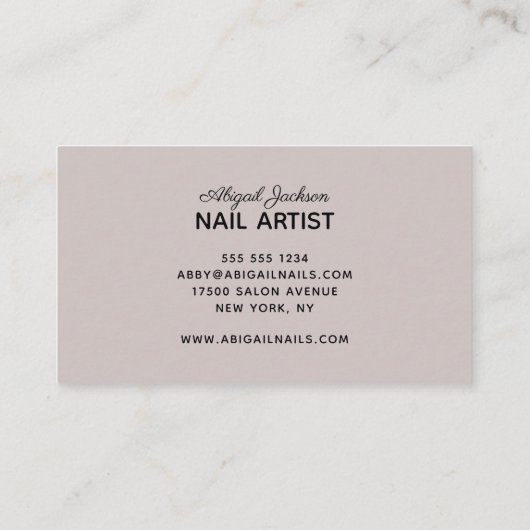 Einfache elegante Typografie-Nägel von "Name" Taup Visitenkarte (Rückseite)