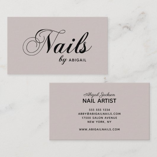 Einfache elegante Typografie-Nägel von "Name" Taup Visitenkarte (Vorne/Hinten)