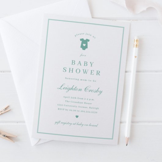 Einfache, elegante Typografie-Sage Green Baby-Dusc Einladung