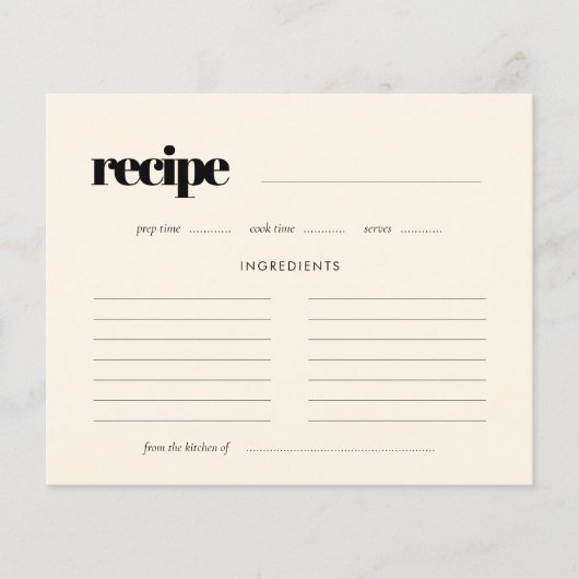 Einfache elegante und schicke Creme-Rezeptkarte (Vorderseite)