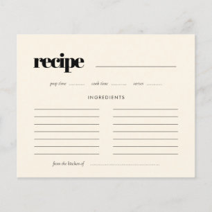 Einfache elegante und schicke Creme-Rezeptkarte