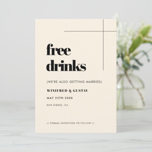 Einfache elegante und schicke Gratis-Getränke Save The Date (Stehend Vorderseite)