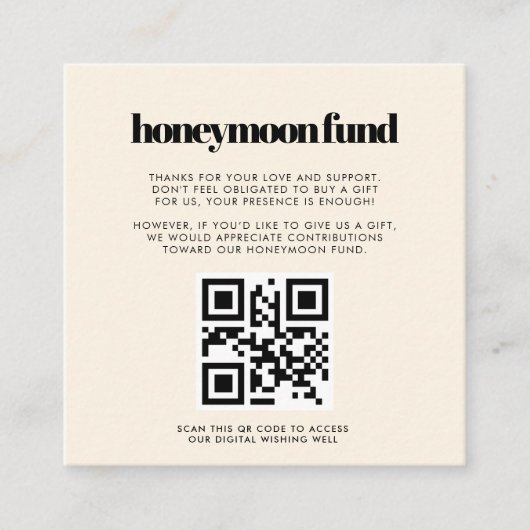 Einfache elegante und schicke Honeymoon-Fonds QR-C Begleitkarte (Vorderseite)
