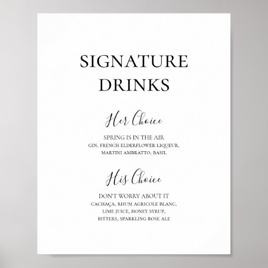 Einfache Elegante Unterschrift Drinks Unterschreib Poster (Vorne)