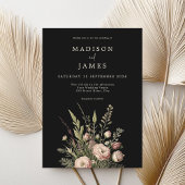 Einfache, elegante Vintage Dunkelblütenhochzeit Einladung